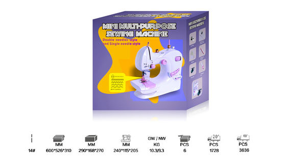 Mini máquina de coser para el hogar UFR-601 con longitud de punto de 0-5 mm en color blanco y rosa