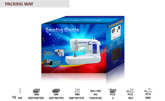 Máquina de coser para el hogar de 18W con dimensiones totales de 384X153X247MM